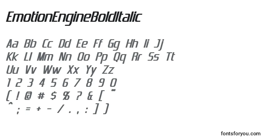 Czcionka EmotionEngineBoldItalic – alfabet, cyfry, specjalne znaki