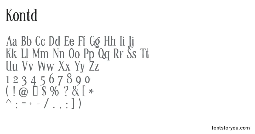 Schriftart Kontd – Alphabet, Zahlen, spezielle Symbole