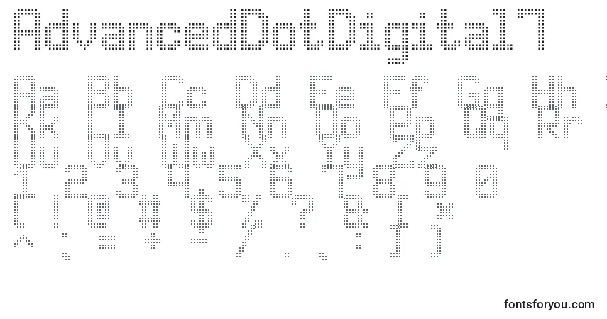 A fonte AdvancedDotDigital7 – alfabeto, números, caracteres especiais