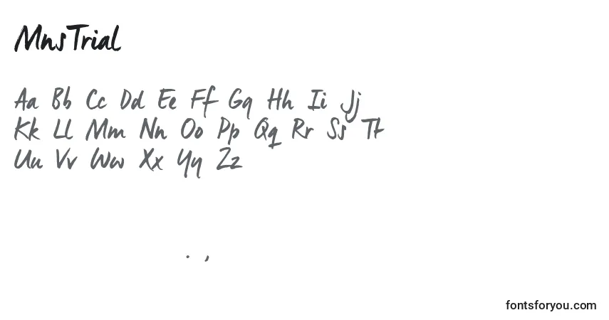 Schriftart MnsTrial (64512) – Alphabet, Zahlen, spezielle Symbole