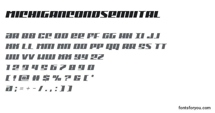 Шрифт Michigancondsemiital – алфавит, цифры, специальные символы