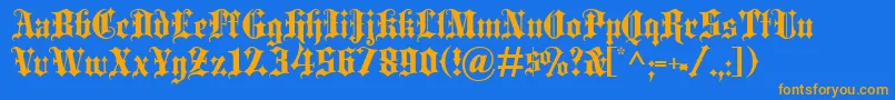 BlackletterExtrabold-Schriftart – Orangefarbene Schriften auf blauem Hintergrund