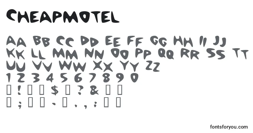 Czcionka Cheapmotel – alfabet, cyfry, specjalne znaki