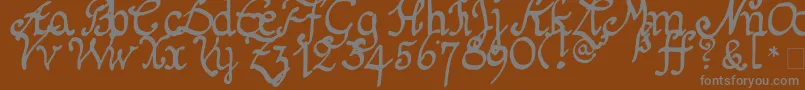 Weitere Informationen zur Schnitger1680Regular-Schriftart Schnitger1680Regular-Schriftart – Graue Schriften auf braunem Hintergrund