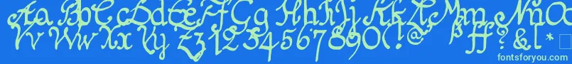 Schnitger1680Regular-Schriftart – Grüne Schriften auf blauem Hintergrund