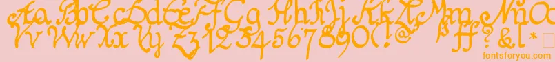 Schnitger1680Regularフォントについての詳細 フォントSchnitger1680Regular – オレンジの文字がピンクの背景にあります。