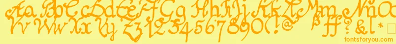 Saiba mais sobre a fonte Schnitger1680Regular Fonte Schnitger1680Regular – fontes laranjas em um fundo amarelo