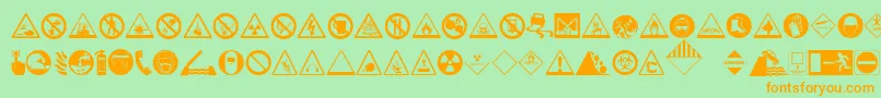 HazardSigns-Schriftart – Orangefarbene Schriften auf grünem Hintergrund