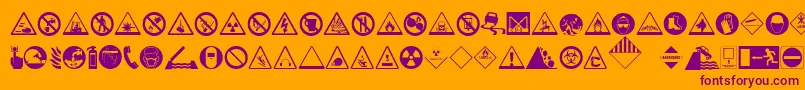 HazardSigns-Schriftart – Violette Schriften auf orangefarbenem Hintergrund