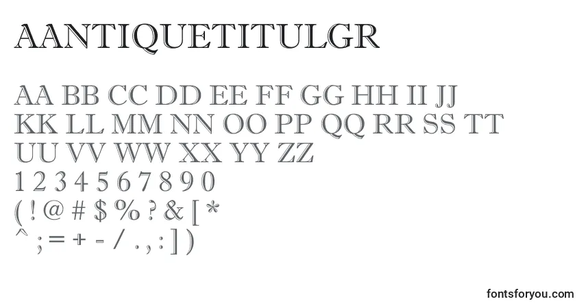 Czcionka AAntiquetitulgr – alfabet, cyfry, specjalne znaki