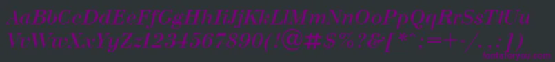 Czcionka UkrainianbodoniItalic – fioletowe czcionki na czarnym tle