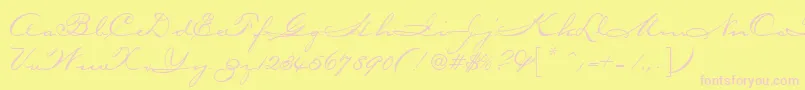 CarpenterScript-Schriftart – Rosa Schriften auf gelbem Hintergrund