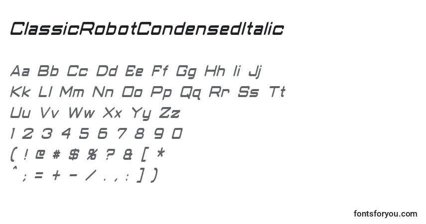 Шрифт ClassicRobotCondensedItalic – алфавит, цифры, специальные символы