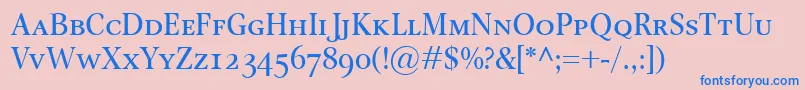 OmnibusSmallcaps-Schriftart – Blaue Schriften auf rosa Hintergrund