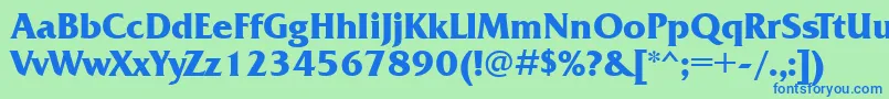 FrizquadratagttBold-Schriftart – Blaue Schriften auf grünem Hintergrund