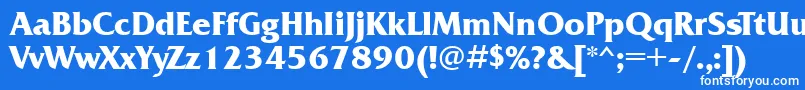 FrizquadratagttBold-Schriftart – Weiße Schriften auf blauem Hintergrund