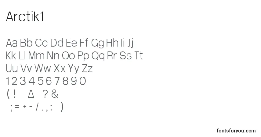 A fonte Arctik1 – alfabeto, números, caracteres especiais