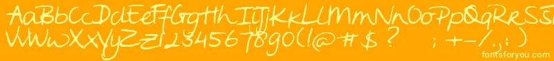 Oei-Schriftart – Gelbe Schriften auf orangefarbenem Hintergrund