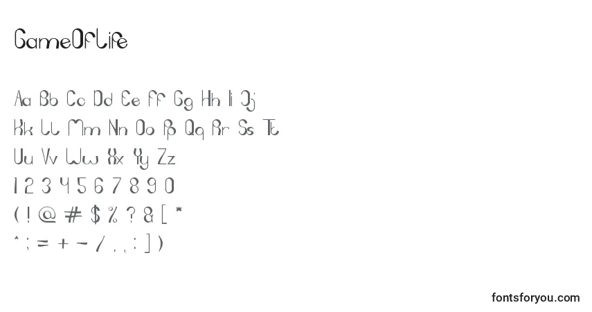 Czcionka GameOfLife – alfabet, cyfry, specjalne znaki