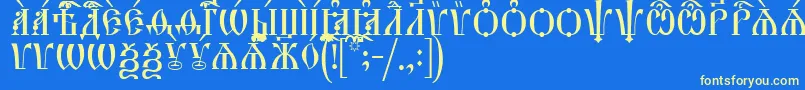 フォントHirmosCapsUcs – 黄色の文字、青い背景