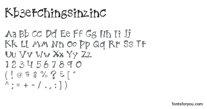 Czcionka Kb3etchingsinzinc – alfabet, cyfry, specjalne znaki