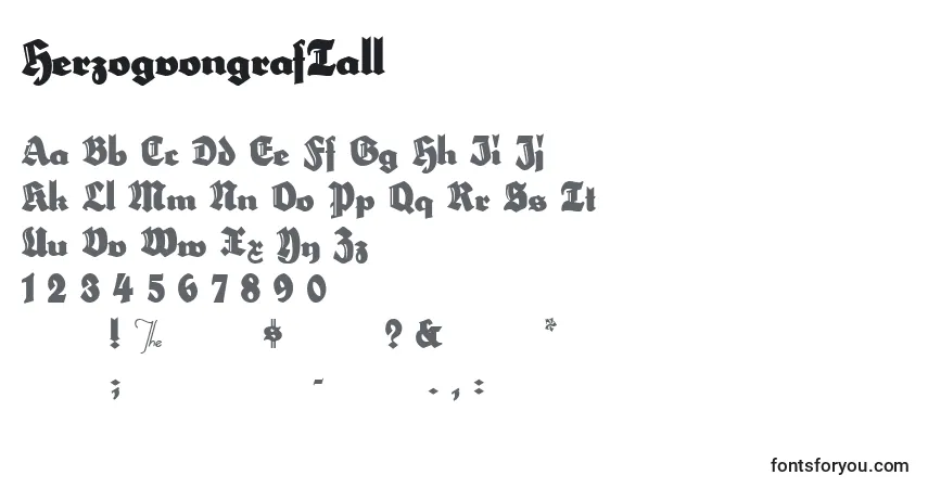 Шрифт HerzogvongrafTall – алфавит, цифры, специальные символы