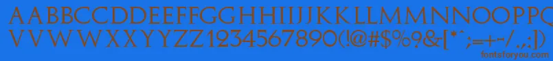 フォントImplicitSsi – 茶色の文字が青い背景にあります。