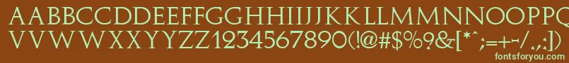 フォントImplicitSsi – 緑色の文字が茶色の背景にあります。