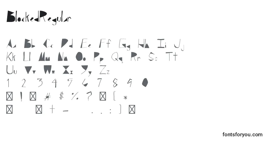 Czcionka BlockedRegular – alfabet, cyfry, specjalne znaki
