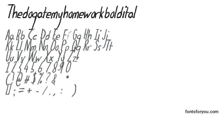 Czcionka Thedogatemyhomeworkboldital – alfabet, cyfry, specjalne znaki