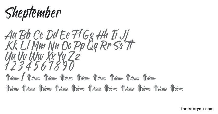 Czcionka Sheptember – alfabet, cyfry, specjalne znaki