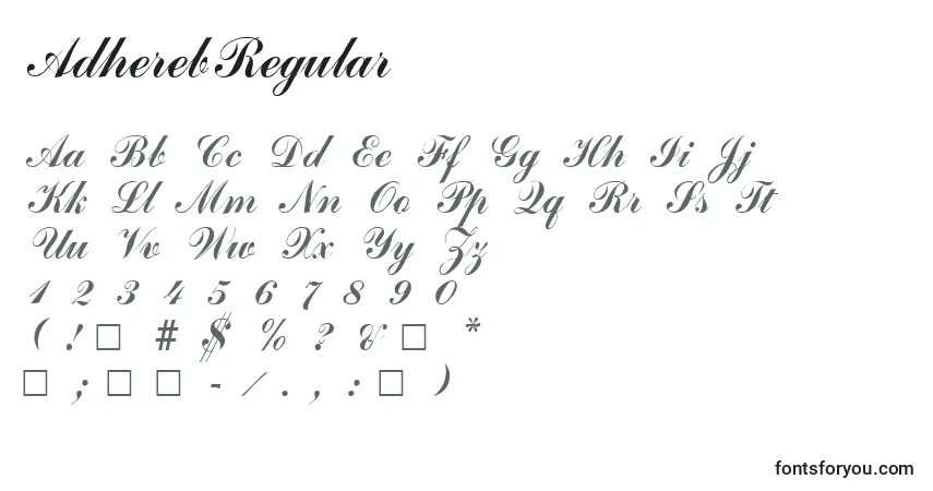 Schriftart AdherebRegular – Alphabet, Zahlen, spezielle Symbole