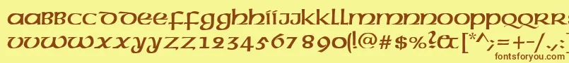 フォントAmericanuncd – 茶色の文字が黄色の背景にあります。