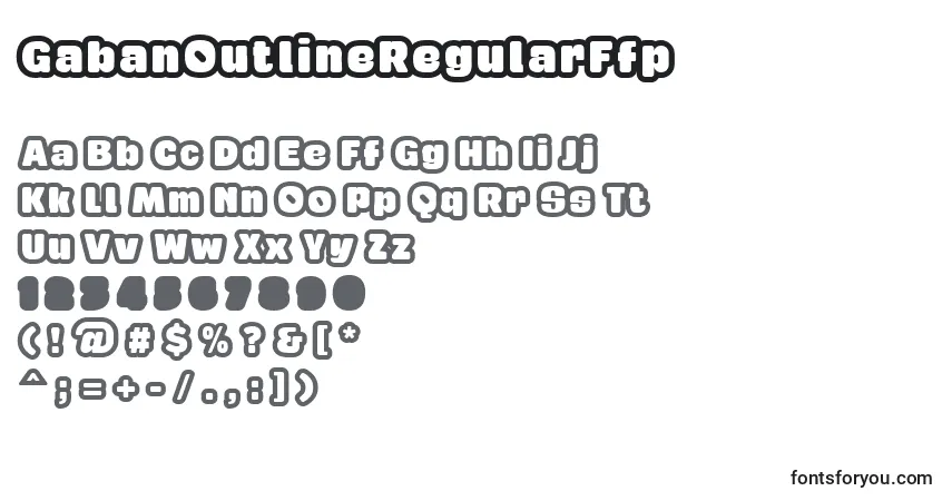 Czcionka GabanOutlineRegularFfp – alfabet, cyfry, specjalne znaki