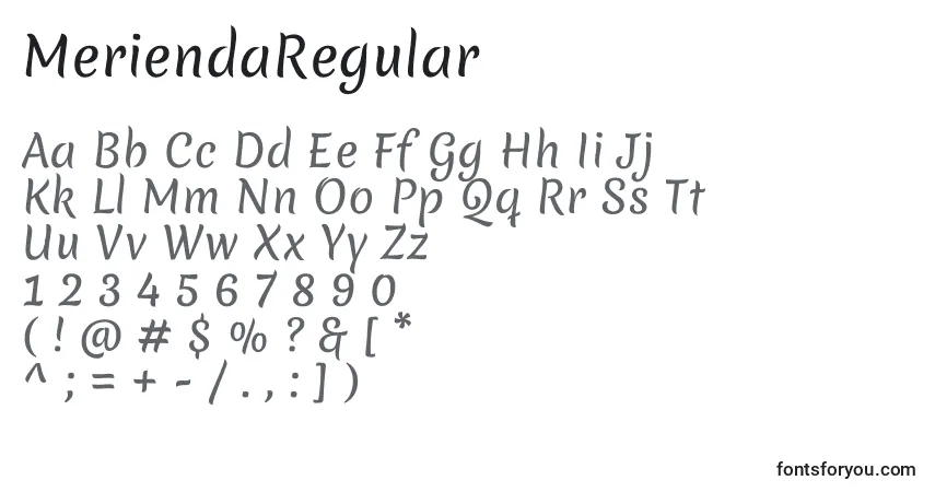 Schriftart MeriendaRegular – Alphabet, Zahlen, spezielle Symbole