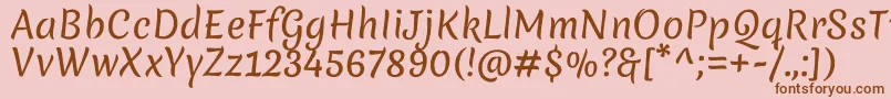 Weitere Informationen zur MeriendaRegular-Schriftart MeriendaRegular-Schriftart – Braune Schriften auf rosa Hintergrund