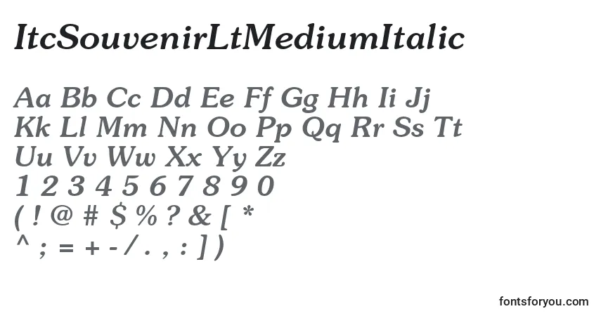 Fuente ItcSouvenirLtMediumItalic - alfabeto, números, caracteres especiales
