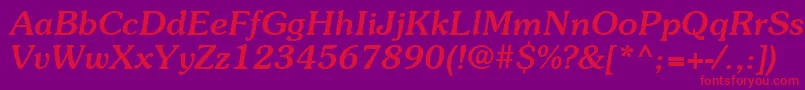 ItcSouvenirLtMediumItalic-Schriftart – Rote Schriften auf violettem Hintergrund