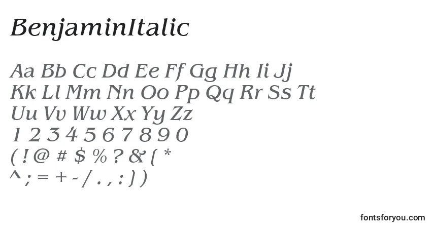 Schriftart BenjaminItalic – Alphabet, Zahlen, spezielle Symbole