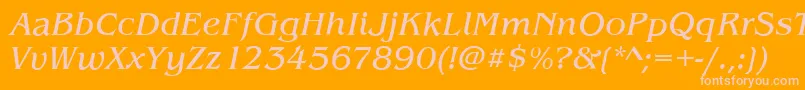 BenjaminItalic-fontti – vaaleanpunaiset fontit oranssilla taustalla