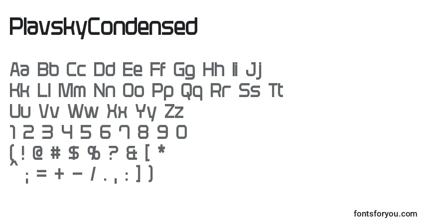 A fonte PlavskyCondensed – alfabeto, números, caracteres especiais