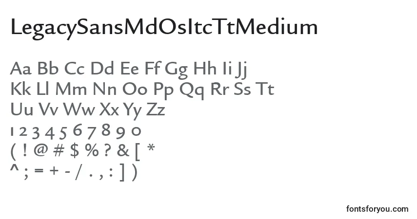 A fonte LegacySansMdOsItcTtMedium – alfabeto, números, caracteres especiais