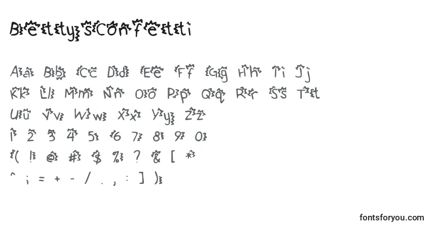 Czcionka BettysConfetti – alfabet, cyfry, specjalne znaki
