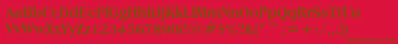 AmericanaExtraBoldCondensedBt-Schriftart – Braune Schriften auf rotem Hintergrund