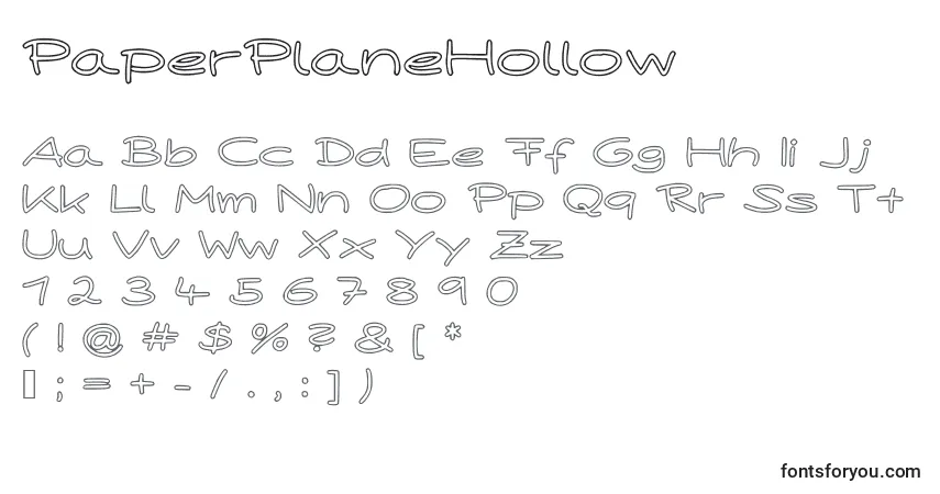Шрифт PaperPlaneHollow – алфавит, цифры, специальные символы