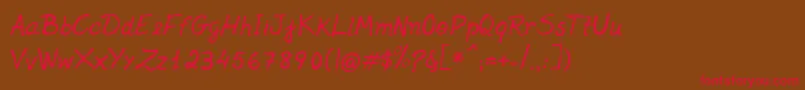 フォントJenelson – 赤い文字が茶色の背景にあります。