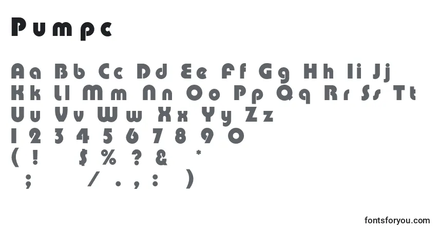 A fonte Pumpc – alfabeto, números, caracteres especiais