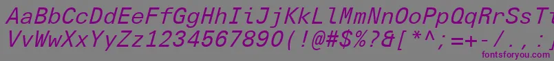 フォントUniversNextTypewriterProItalic – 紫色のフォント、灰色の背景