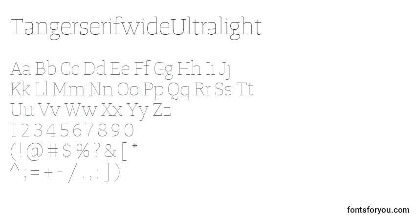 Czcionka TangerserifwideUltralight – alfabet, cyfry, specjalne znaki