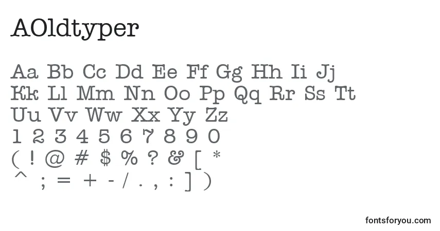 A fonte AOldtyper – alfabeto, números, caracteres especiais